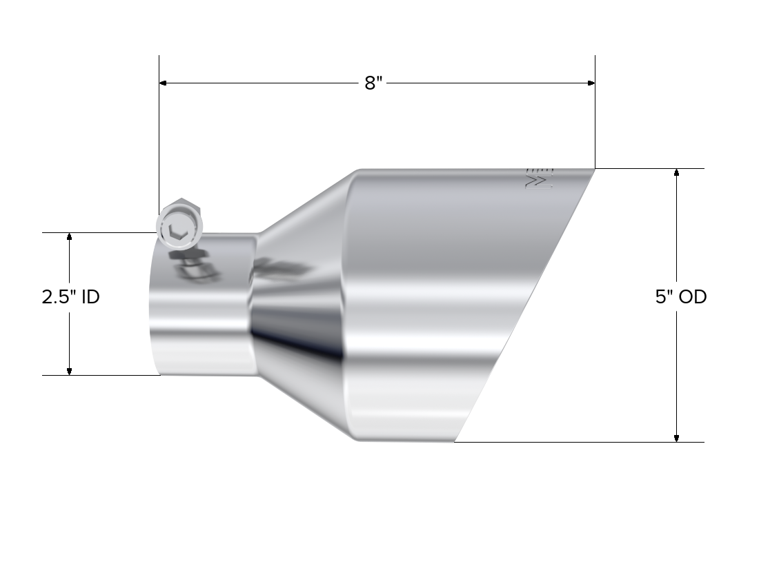 MBRP Exhaust T5203 2.5in ID, 5in OD, 8in Length, Angled.